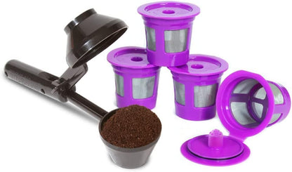 Café Save Reusable K-Cup Coffee Pods and EZ-Scoop, 4 Pack | Four 1-Stream Refillable Capsules + 1 EZ-Scoop with Built-In Funnel, Works with Keurig & Select Single Cup Coffee Makers