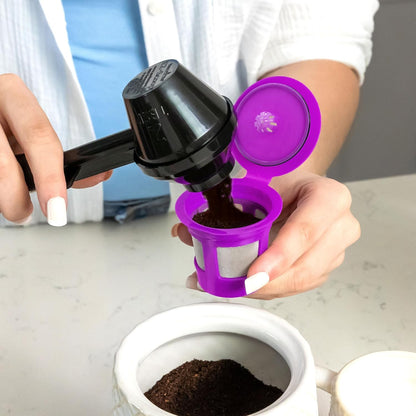 Café Save Reusable K-Cup Coffee Pods and EZ-Scoop, 4 Pack | Four 1-Stream Refillable Capsules + 1 EZ-Scoop with Built-In Funnel, Works with Keurig & Select Single Cup Coffee Makers