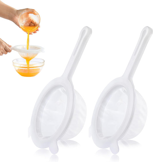Fine Mesh Strainer, Plastic Strainer for Juice, Coffee, Honey, Nut Milk | 120+200Mesh, with two support hooks