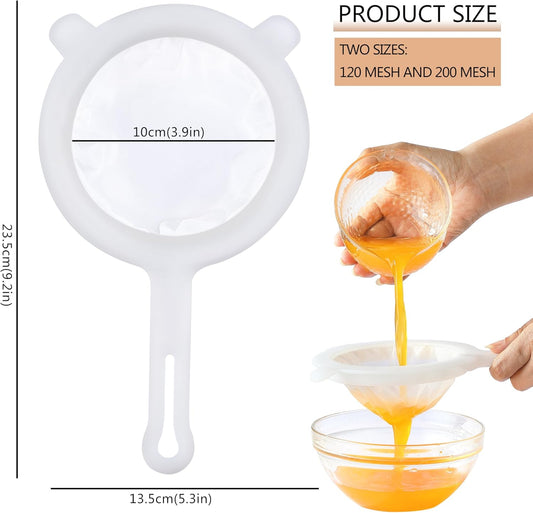 Fine Mesh Strainer, Plastic Strainer for Juice, Coffee, Honey, Nut Milk | 120+200Mesh, with two support hooks