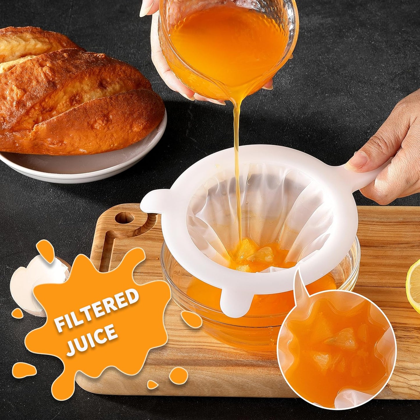 Fine Mesh Strainer, Plastic Strainer for Juice, Coffee, Honey, Nut Milk | 120+200Mesh, with two support hooks