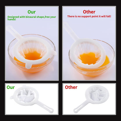 Fine Mesh Strainer, Plastic Strainer for Juice, Coffee, Honey, Nut Milk | 120+200Mesh, with two support hooks