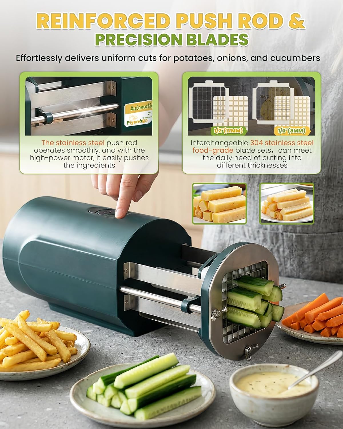 Electric French Fry Cutter with 1/2&3/8" Stainless Steel Blades