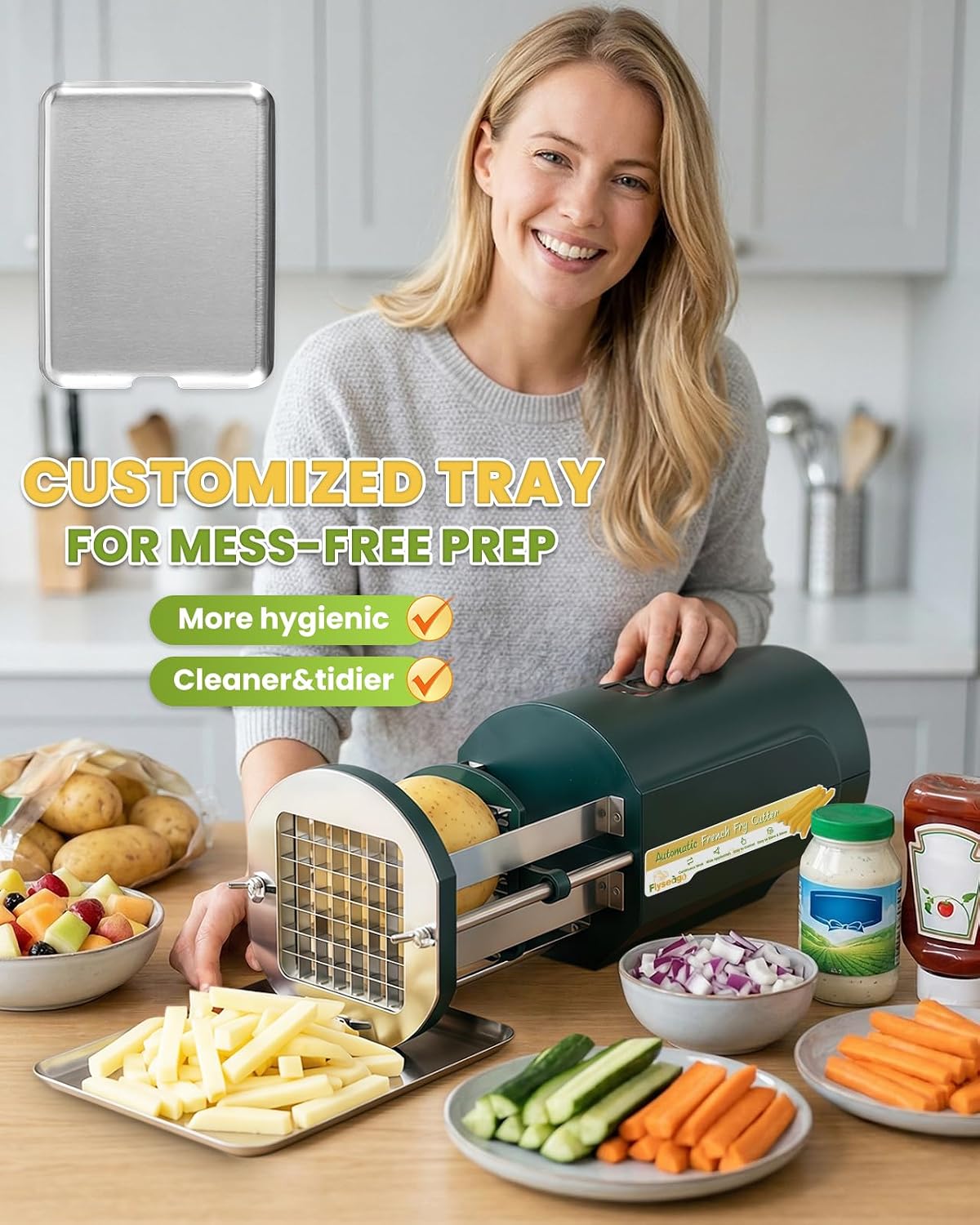 Electric French Fry Cutter with 1/2&3/8" Stainless Steel Blades