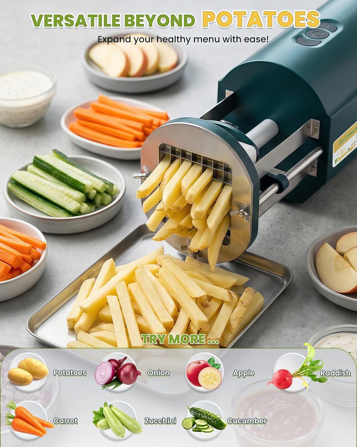 Electric French Fry Cutter with 1/2&3/8" Stainless Steel Blades