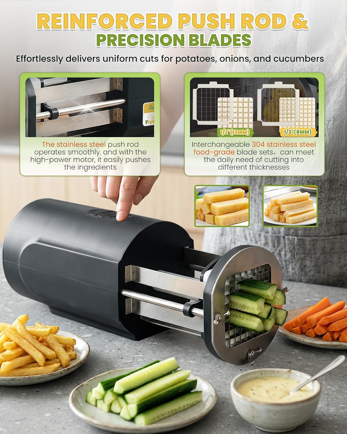 Electric French Fry Cutter with 1/2&3/8" Stainless Steel Blades