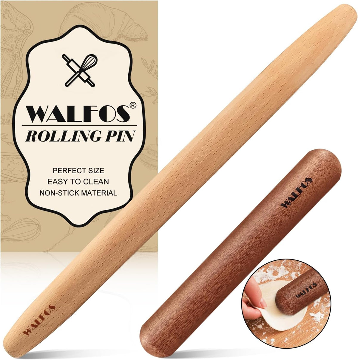 Marble Rolling Pin With Wooden Handles & Wood Cradle, 16.5 Inch Marble Rolling Pins For Making Pizza Dough And Tortillas, Dough Roller For Pie Crust, Cookie, Pasta (Gray & White)