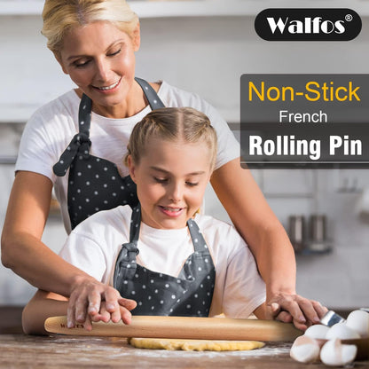 Marble Rolling Pin With Wooden Handles & Wood Cradle, 16.5 Inch Marble Rolling Pins For Making Pizza Dough And Tortillas, Dough Roller For Pie Crust, Cookie, Pasta (Gray & White)