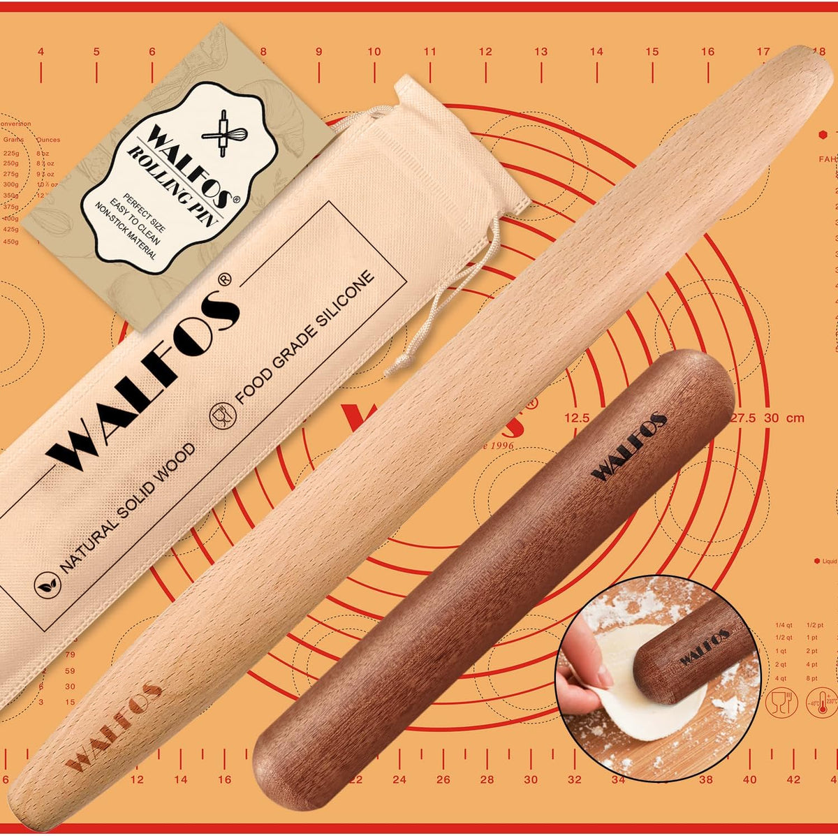 Marble Rolling Pin With Wooden Handles & Wood Cradle, 16.5 Inch Marble Rolling Pins For Making Pizza Dough And Tortillas, Dough Roller For Pie Crust, Cookie, Pasta (Gray & White)