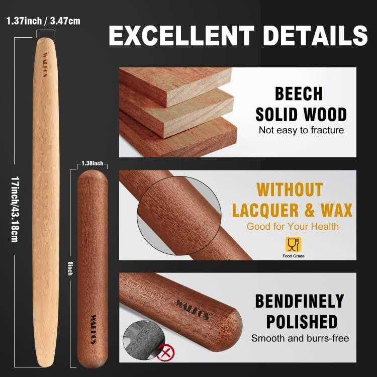 Marble Rolling Pin With Wooden Handles & Wood Cradle, 16.5 Inch Marble Rolling Pins For Making Pizza Dough And Tortillas, Dough Roller For Pie Crust, Cookie, Pasta (Gray & White)