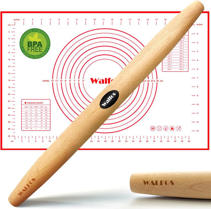 Marble Rolling Pin With Wooden Handles & Wood Cradle, 16.5 Inch Marble Rolling Pins For Making Pizza Dough And Tortillas, Dough Roller For Pie Crust, Cookie, Pasta (Gray & White)