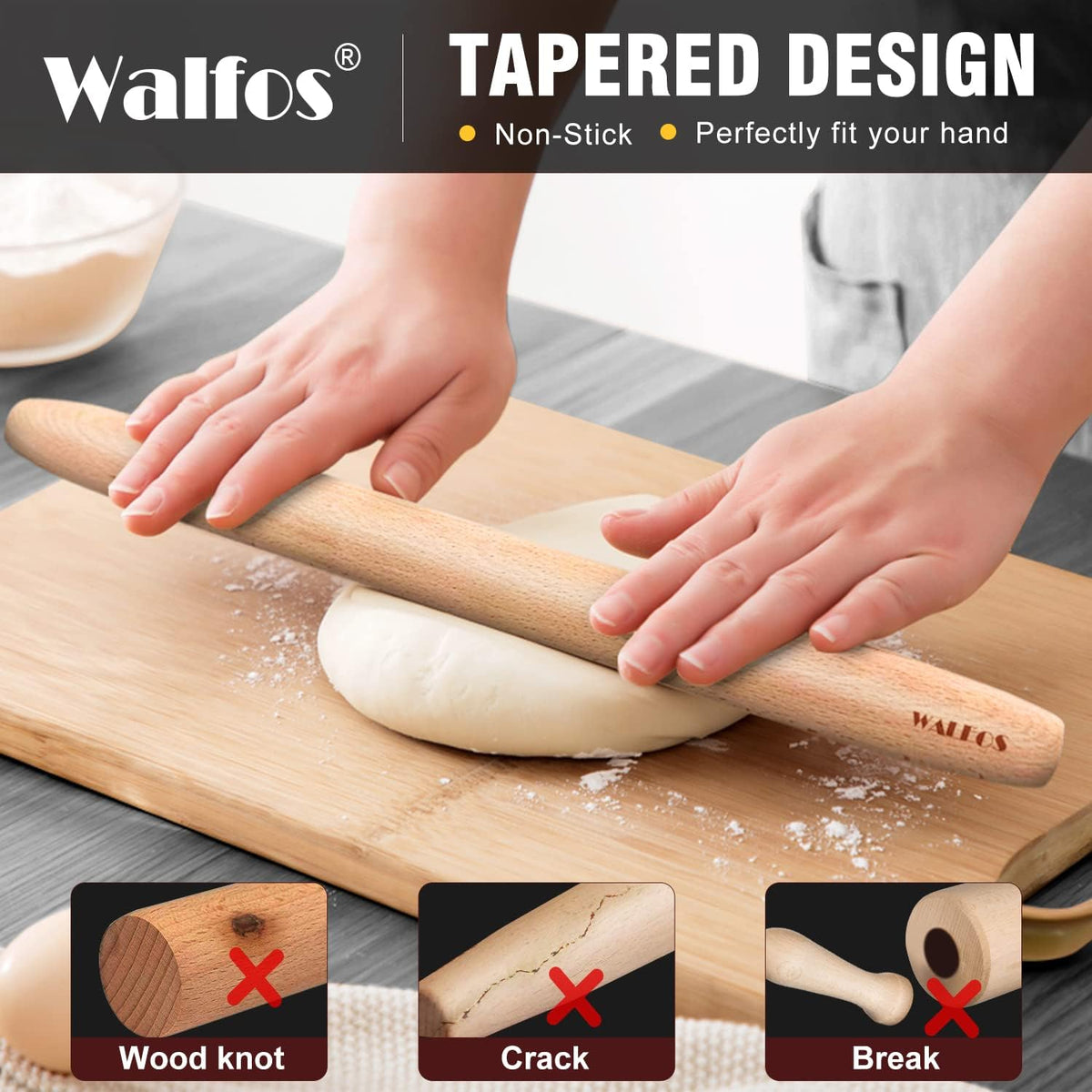 Marble Rolling Pin With Wooden Handles & Wood Cradle, 16.5 Inch Marble Rolling Pins For Making Pizza Dough And Tortillas, Dough Roller For Pie Crust, Cookie, Pasta (Gray & White)