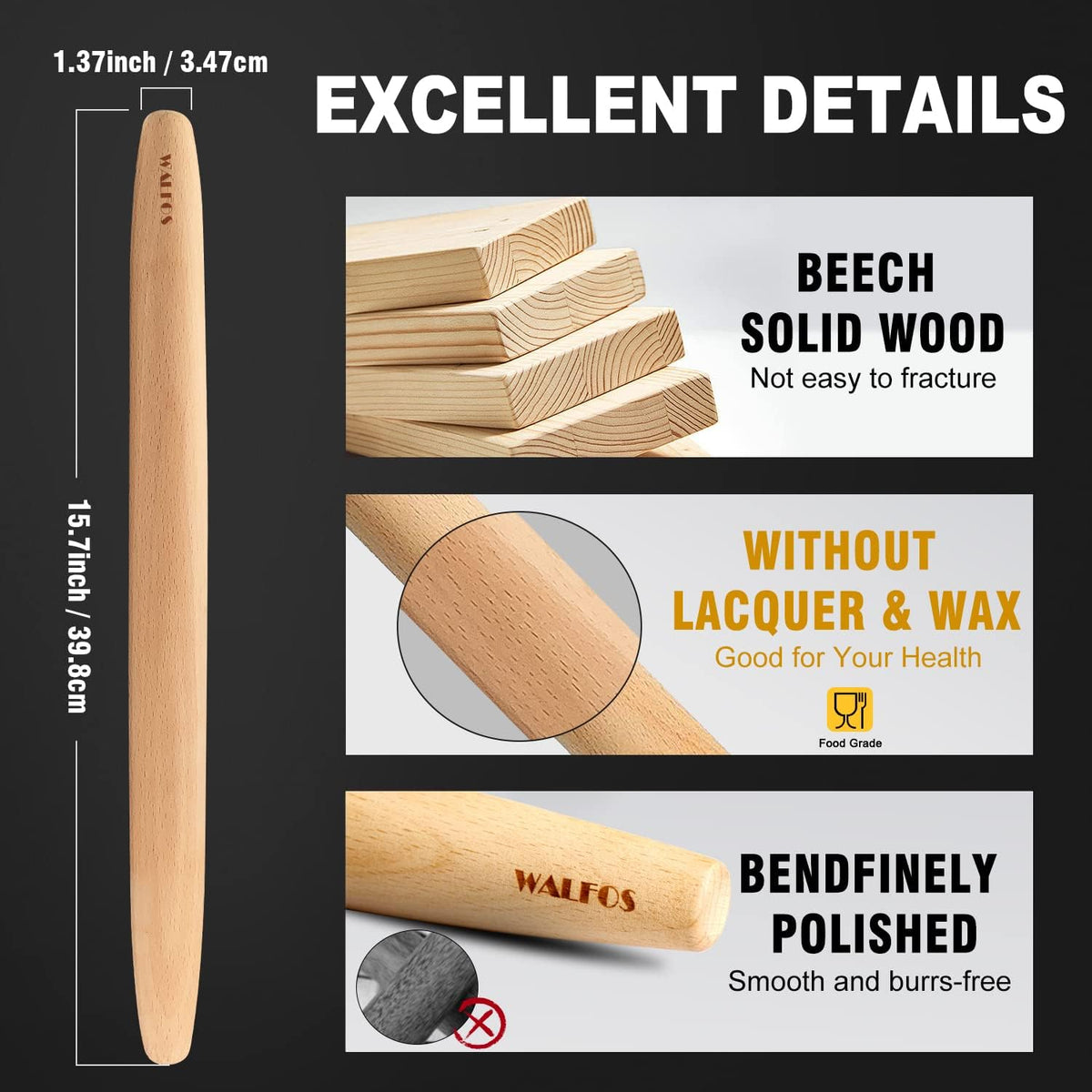 Marble Rolling Pin With Wooden Handles & Wood Cradle, 16.5 Inch Marble Rolling Pins For Making Pizza Dough And Tortillas, Dough Roller For Pie Crust, Cookie, Pasta (Gray & White)