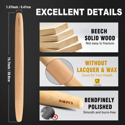 Marble Rolling Pin With Wooden Handles & Wood Cradle, 16.5 Inch Marble Rolling Pins For Making Pizza Dough And Tortillas, Dough Roller For Pie Crust, Cookie, Pasta (Gray & White)