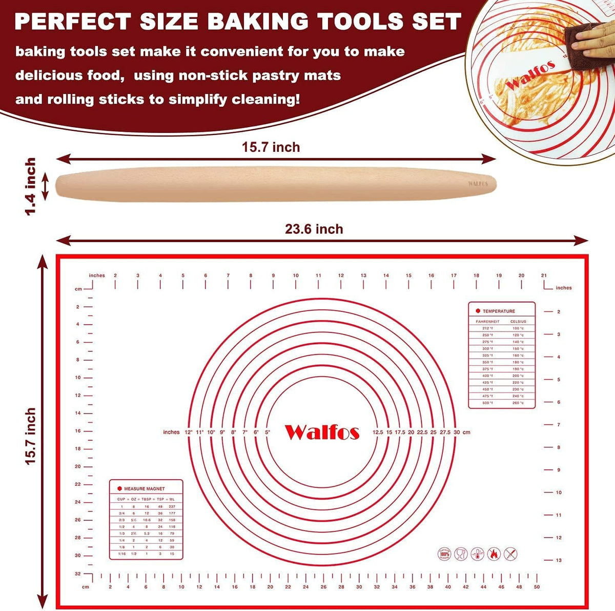 Marble Rolling Pin With Wooden Handles & Wood Cradle, 16.5 Inch Marble Rolling Pins For Making Pizza Dough And Tortillas, Dough Roller For Pie Crust, Cookie, Pasta (Gray & White)
