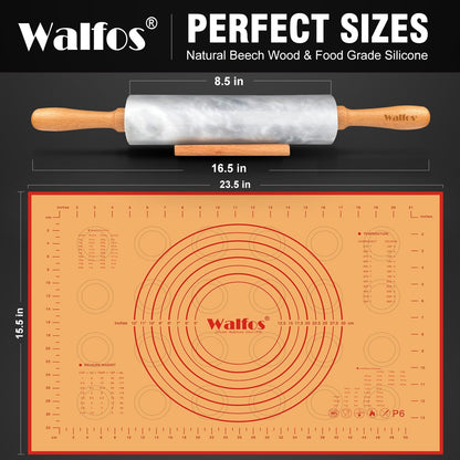 Marble Rolling Pin With Wooden Handles & Wood Cradle, 16.5 Inch Marble Rolling Pins For Making Pizza Dough And Tortillas, Dough Roller For Pie Crust, Cookie, Pasta (Gray & White)