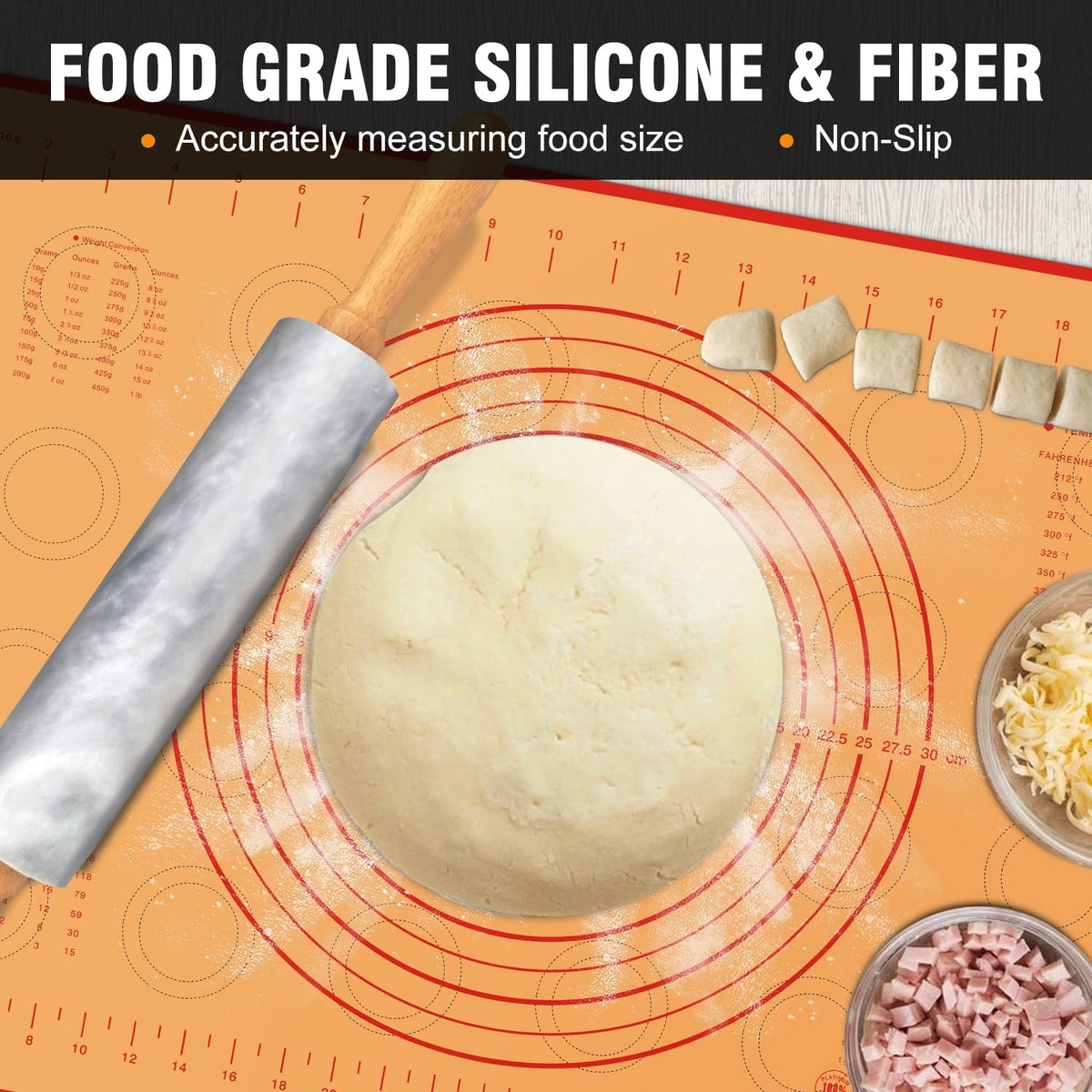 Marble Rolling Pin With Wooden Handles & Wood Cradle, 16.5 Inch Marble Rolling Pins For Making Pizza Dough And Tortillas, Dough Roller For Pie Crust, Cookie, Pasta (Gray & White)