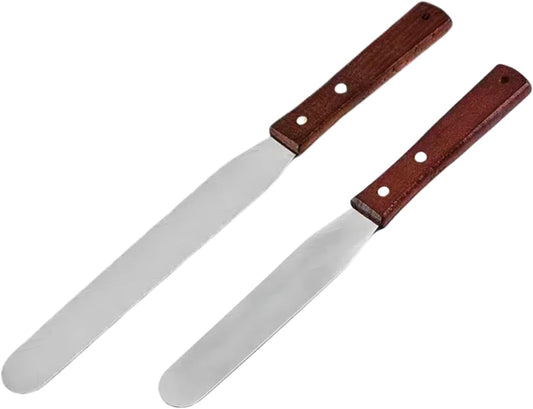 Straight Icing Spatula, Stainless Steel Spatula, 2-Pack Cake Spatula Set Wooden Handle 6 inch & 8 inch Blade Spatulas Metal Decorating Frosting Spatulas