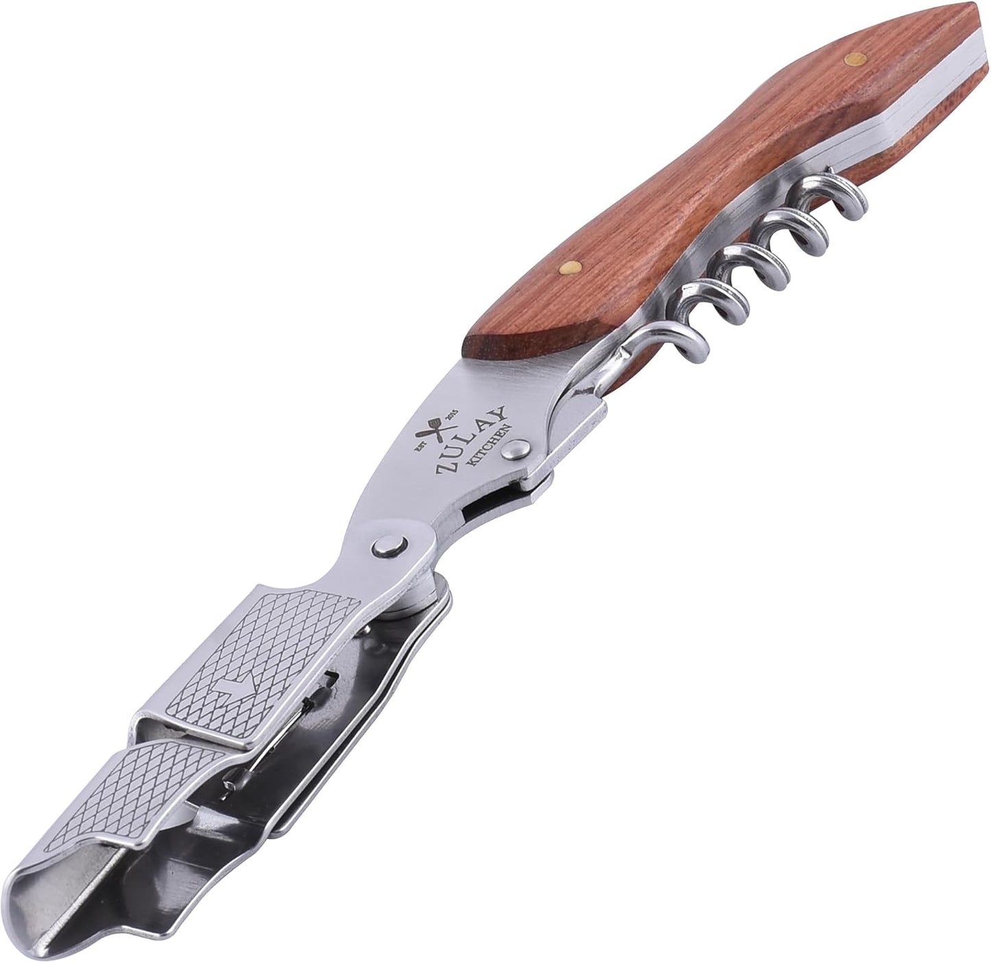 Corkscrew Wine Opener - Premium 420 Stainless Steel & Rosewood Wine Bottle Opener - Double Hinged Opener with Foil Cutter & Cap Remover - Rosewood