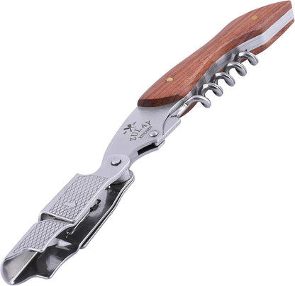 Corkscrew Wine Opener - Premium 420 Stainless Steel & Rosewood Wine Bottle Opener - Double Hinged Opener with Foil Cutter & Cap Remover - Rosewood
