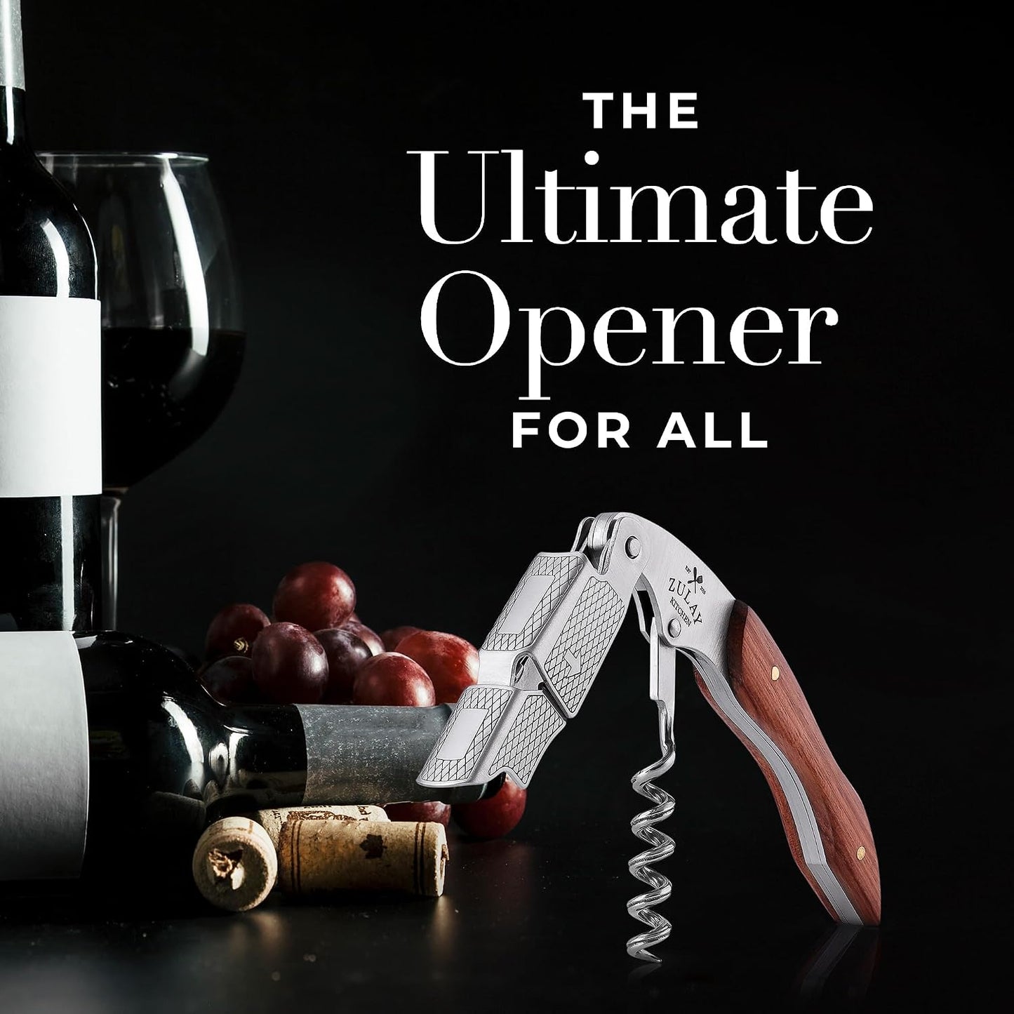Corkscrew Wine Opener - Premium 420 Stainless Steel & Rosewood Wine Bottle Opener - Double Hinged Opener with Foil Cutter & Cap Remover - Rosewood