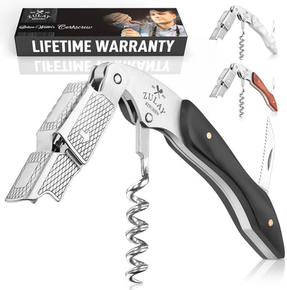 Corkscrew Wine Opener - Premium 420 Stainless Steel & Rosewood Wine Bottle Opener - Double Hinged Opener with Foil Cutter & Cap Remover - Rosewood