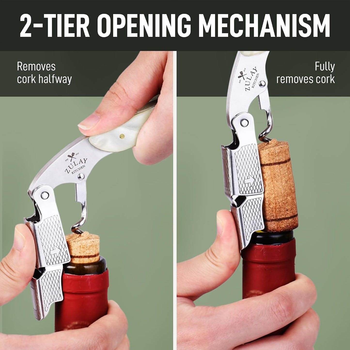 Corkscrew Wine Opener - Premium 420 Stainless Steel & Rosewood Wine Bottle Opener - Double Hinged Opener with Foil Cutter & Cap Remover - Rosewood
