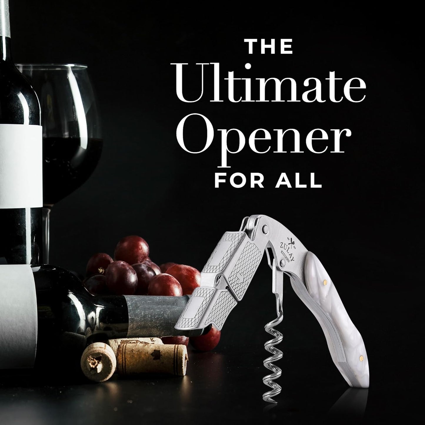 Corkscrew Wine Opener - Premium 420 Stainless Steel & Rosewood Wine Bottle Opener - Double Hinged Opener with Foil Cutter & Cap Remover - Rosewood