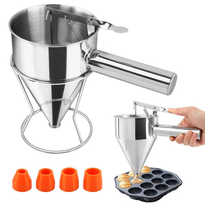 Pancake Batter Dispenser, Stainless Steel Funnel Cake Dispenser with Stand, Multi-Nozzle, Baking Tool for Cake Pancakes Cupcakes Muffins Crepes WafflesTakoyaki Baking (Size:S,600ml / 20 oz)