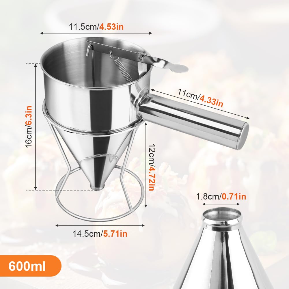 Pancake Batter Dispenser, Stainless Steel Funnel Cake Dispenser with Stand, Multi-Nozzle, Baking Tool for Cake Pancakes Cupcakes Muffins Crepes WafflesTakoyaki Baking (Size:S,600ml / 20 oz)