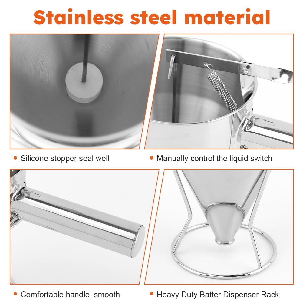 Pancake Batter Dispenser, Stainless Steel Funnel Cake Dispenser with Stand, Multi-Nozzle, Baking Tool for Cake Pancakes Cupcakes Muffins Crepes WafflesTakoyaki Baking (Size:S,600ml / 20 oz)