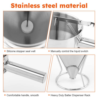 Pancake Batter Dispenser, Stainless Steel Funnel Cake Dispenser with Stand, Multi-Nozzle, Baking Tool for Cake Pancakes Cupcakes Muffins Crepes WafflesTakoyaki Baking (Size:S,600ml / 20 oz)