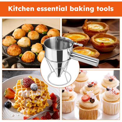 Pancake Batter Dispenser, Stainless Steel Funnel Cake Dispenser with Stand, Multi-Nozzle, Baking Tool for Cake Pancakes Cupcakes Muffins Crepes WafflesTakoyaki Baking (Size:S,600ml / 20 oz)