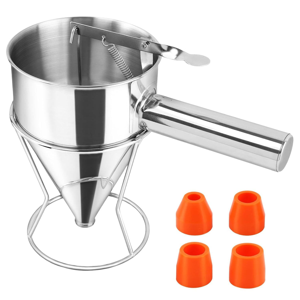 Pancake Batter Dispenser, Stainless Steel Funnel Cake Dispenser with Stand, Multi-Nozzle, Baking Tool for Cake Pancakes Cupcakes Muffins Crepes WafflesTakoyaki Baking (Size:S,600ml / 20 oz)