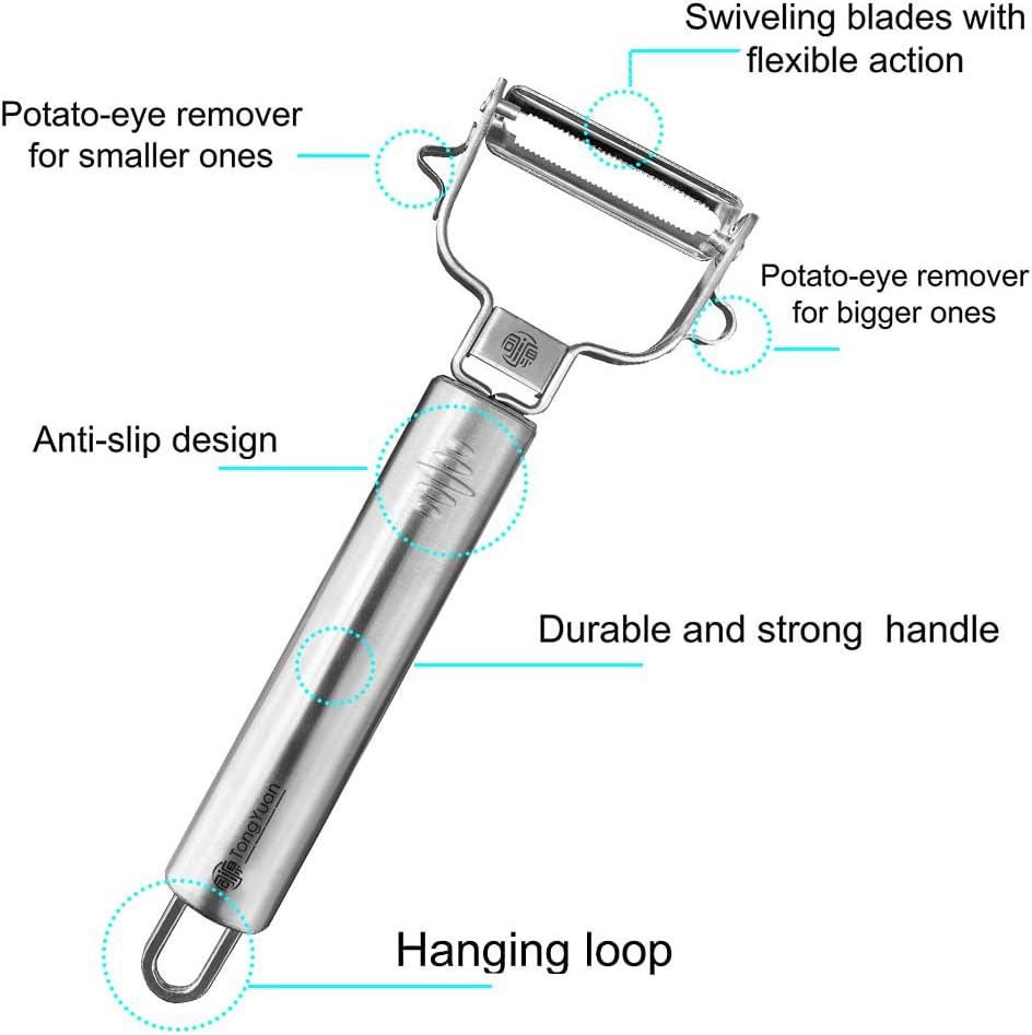 Fruits and Vegetables Peelers -Y Shape Swivel Potato Peeler-Stainless Steel Multifunctional Ultra Sharp Serrated Peeler-Great for Potatoes,Carrot,Apples,Tough-skinned Fruits and Vegetables