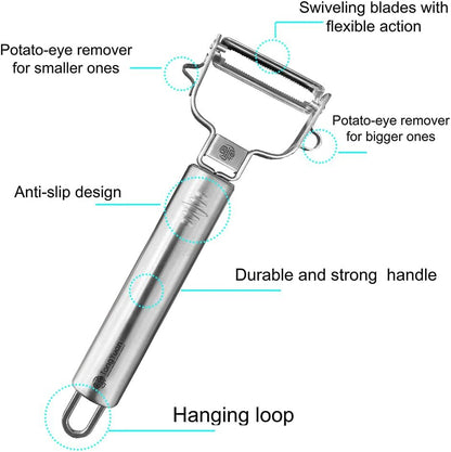 Fruits and Vegetables Peelers -Y Shape Swivel Potato Peeler-Stainless Steel Multifunctional Ultra Sharp Serrated Peeler-Great for Potatoes,Carrot,Apples,Tough-skinned Fruits and Vegetables