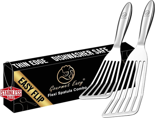 Fish Spatula Set, Ultra-Thin Edge for Easy Turning & Flipping | Stainless Steel, Kids Friendly, Ergonomic Non-Slip Grip for Secure Control, Versatile Use, Dishwasher Safe, 5-Year Warranty