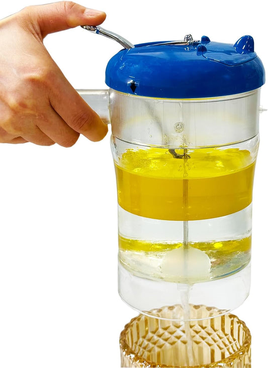 Glass Fat Gravy Separator, 4Cup, 304 Stainless Steel Strainer | 600℃ Heat-resistant, Bottom Release