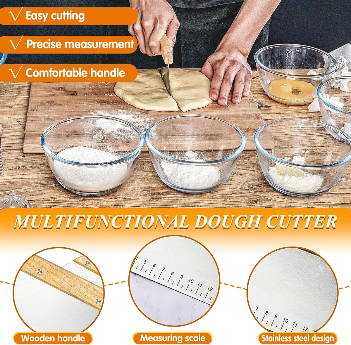 Wooden Rolling Pins for Baking, Small Dough Roller with Handle, Stainless Steel Pastry Blender Set with Pizza Dough Roller Docker, Pastry Cutter, Dough Cutter, Baking Mat, for Home Kitchen Cooking
