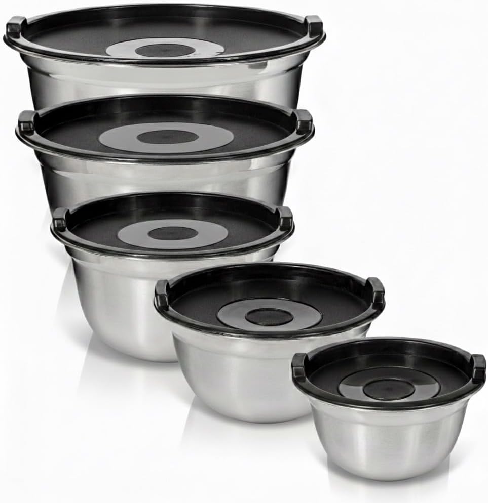 Stainless Steel Mixing Bowls with Lids, 5-Piece Nesting Set