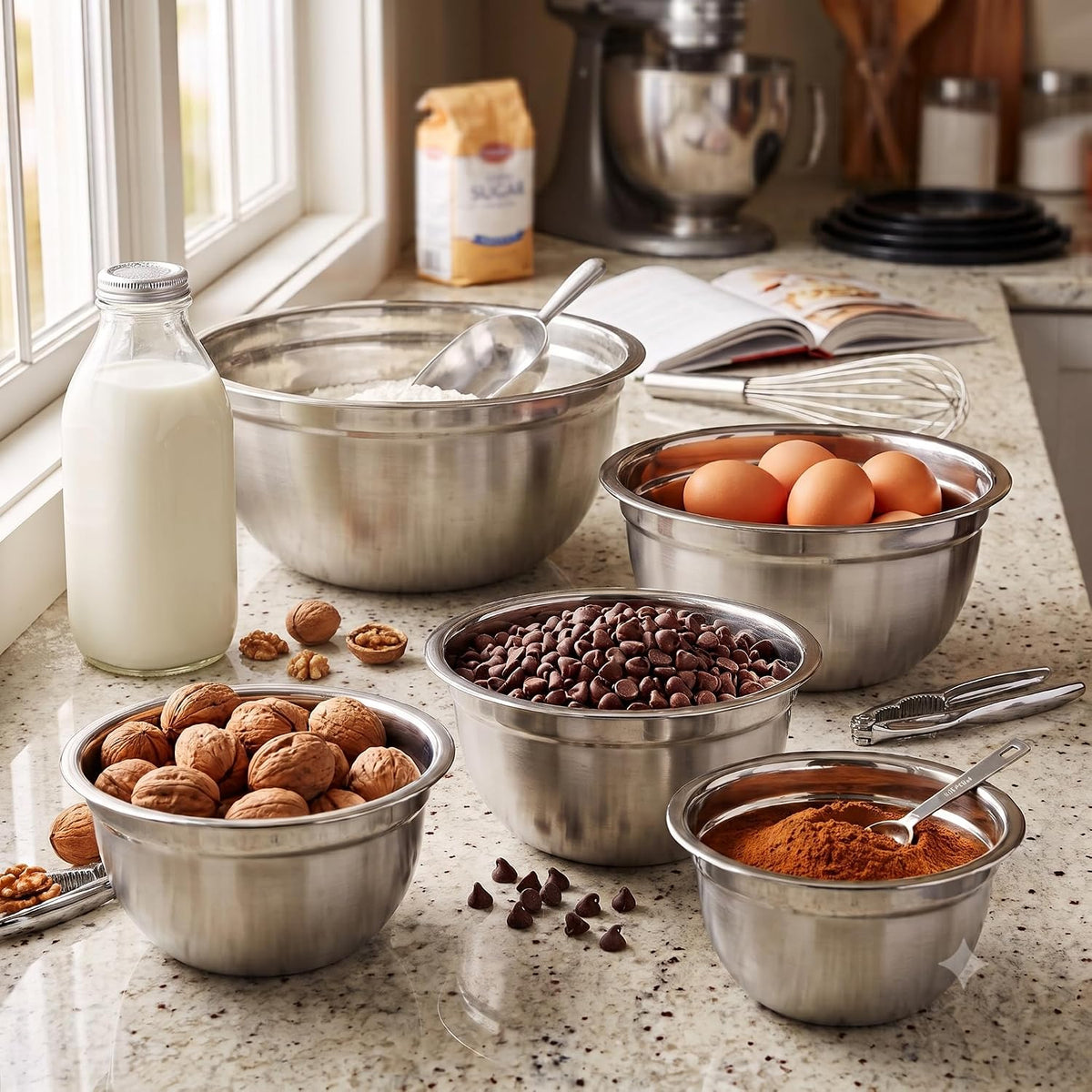 Stainless Steel Mixing Bowls with Lids, 5-Piece Nesting Set