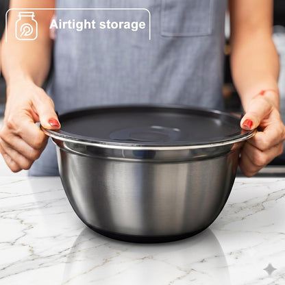 Stainless Steel Mixing Bowls with Lids, 5-Piece Nesting Set
