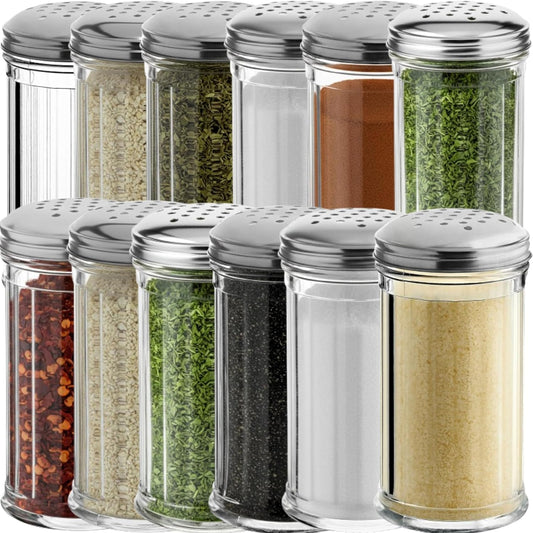 12 Oz Parmesan Cheese Shaker/salt and pepper shakers with Stainless Steel Lid, Clear Plastic seasoning shaker, sugar/spice dispenser, large salt and pepper shakers (360 ml) (12, 12 Oz)