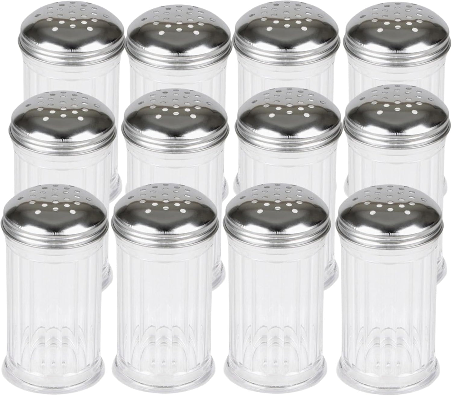 12 Oz Parmesan Cheese Shaker/salt and pepper shakers with Stainless Steel Lid, Clear Plastic seasoning shaker, sugar/spice dispenser, large salt and pepper shakers (360 ml) (12, 12 Oz)