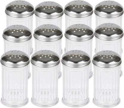 12 Oz Parmesan Cheese Shaker/salt and pepper shakers with Stainless Steel Lid, Clear Plastic seasoning shaker, sugar/spice dispenser, large salt and pepper shakers (360 ml) (12, 12 Oz)