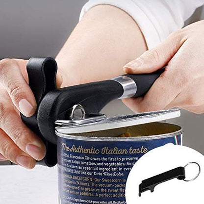 Safety Side Cut Manual Can Opener for Seniors & Arthritis, Smooth Edge No Sharp Lid, Ergonomic Soft Grip, Food Grade Stainless Steel, Easy to Use Kitchen Can Opener
