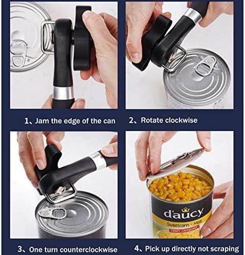 Safety Side Cut Manual Can Opener for Seniors & Arthritis, Smooth Edge No Sharp Lid, Ergonomic Soft Grip, Food Grade Stainless Steel, Easy to Use Kitchen Can Opener