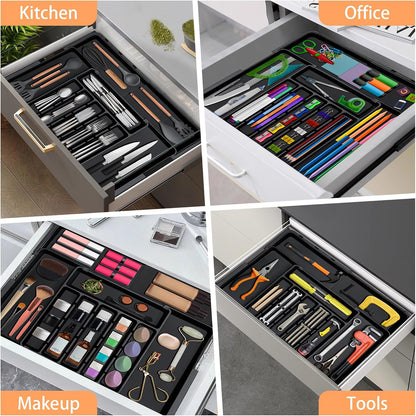 Silverware Organizer Expandable Kitchen Utensil Drawer Organizer Large BPA Free Adjustable Cutlery Silverware Tray for Spoons Forks Knives Storage Divider for Kitchen Flatware 6-9 Slots Black