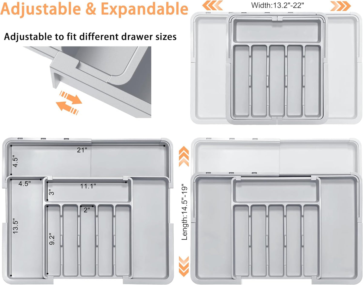 Silverware Organizer Expandable Kitchen Utensil Drawer Organizer Large BPA Free Adjustable Cutlery Silverware Tray for Spoons Forks Knives Storage Divider for Kitchen Flatware 6-9 Slots Black