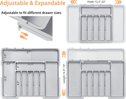 Silverware Organizer Expandable Kitchen Utensil Drawer Organizer Large BPA Free Adjustable Cutlery Silverware Tray for Spoons Forks Knives Storage Divider for Kitchen Flatware 6-9 Slots Black